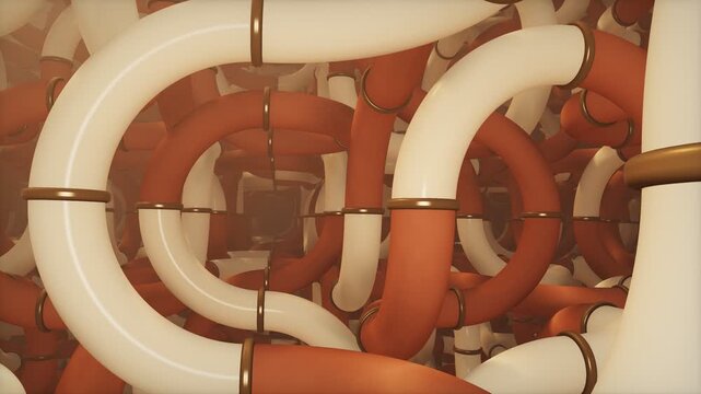 3D truch et cube lattice of terracotta and cream pipes endless network flythrough