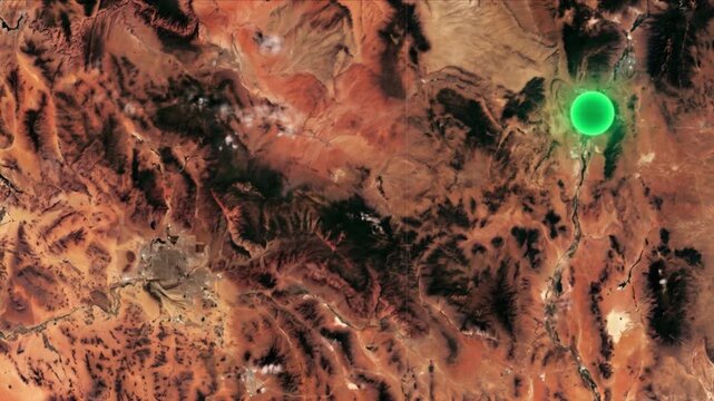 フェニックスからアルバカーキへの光子移動を示す衛星軌道視点の様子