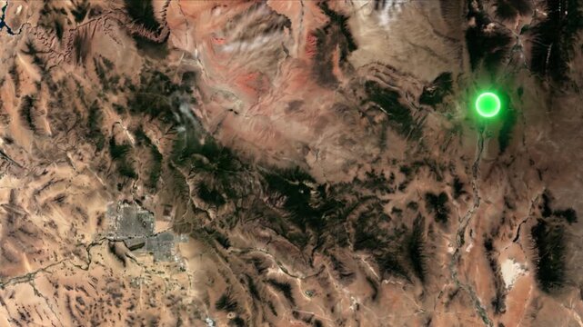 フェニックスからアルバカーキへの光子移動を示す衛星軌道視点の様子