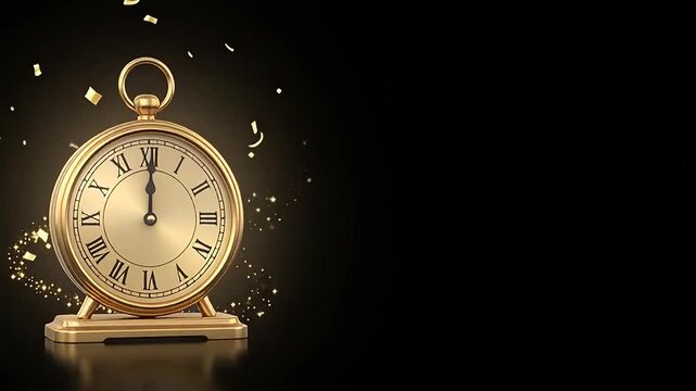 Golden countdown clock on black background.