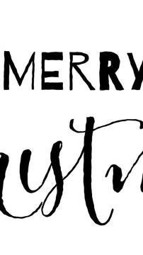 Vertical video: Blank frame cueing brush stroke forming MERRY, cursive Christmas forming for card