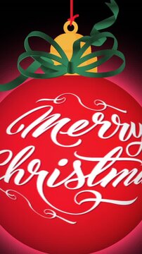Vertical video: Red ornament revealing bow and Merry Christmas text after reveal, showing greeting