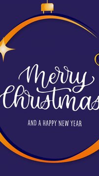 Vertical video: Top arc entering gold ring drawing down string falling text forming Merry Christmas