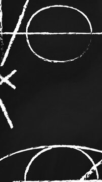 Vertical video: Camera panning up rotating, blackboard diagram revealing arcs, arrows, X for layout