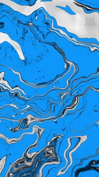 Vertical video: Looping blue marbling shifting, white swirls rippling, veins flowing, creating loop