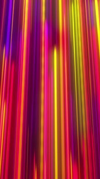 Vertical video: Starting with few thin lines, colors intensifying, lines growing into neon curtain