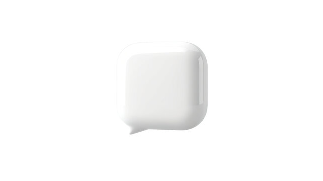 Blank white glossy 3D square speech bubble isolated on transparent background chat mockup.