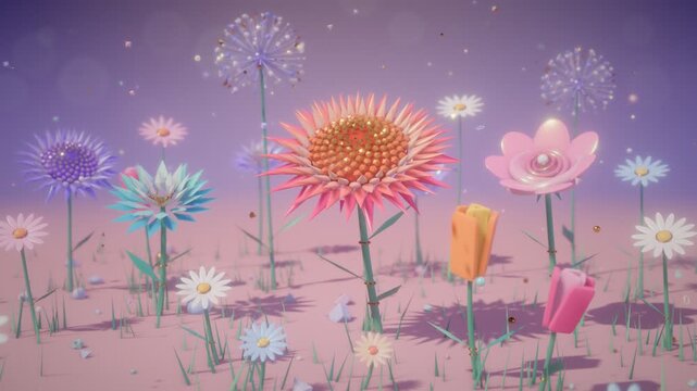Abstract Geometric Flowers Blooming In Pastel Garden With Fibonacci Dahlia And Crystal Lotus Loop