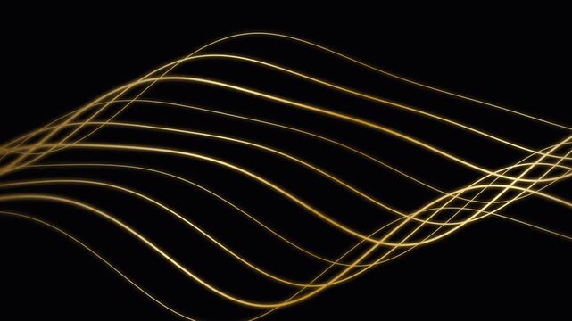 Abstract gold light waves flowing smoothly across a dark background, creating dynamic motion and el