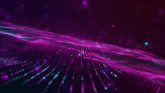 Dynamic Abstract Digital Wave Flowing Particles with Neon Light Trails
