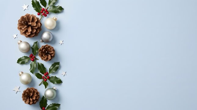 A serene and festive Christmas scene featuring elegant gifts lush greenery and a delicate winter ambiance perfect for holiday celebrations
