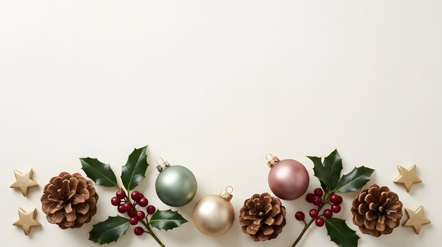 A serene christmas scene featuring pinecones berries and ornaments creating a festive and inviting holiday atmosphere for celebrations