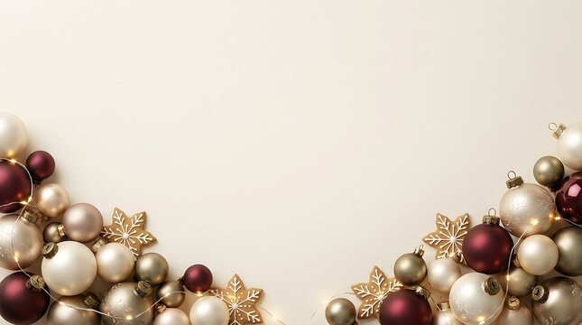 A festive and elegant christmas background featuring shimmering ornaments and a neutral color palette perfect for holiday celebrations and greetings