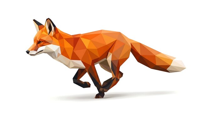 Running red fox made of geometric triangles
