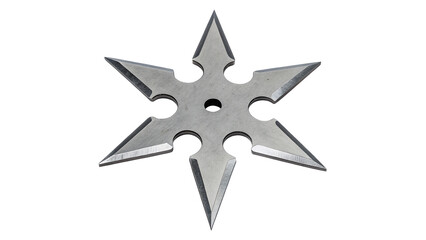 A classic metallic silver throwing shuriken ninja weapon isolated on transparent background © Florence