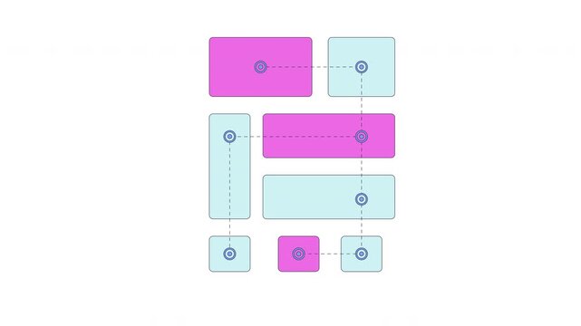 Connecting blocks network diagram with linked nodes 2D cartoon animation. Workflow structure. Interconnecting components layout animated flat colorful element 4K video on transparent background