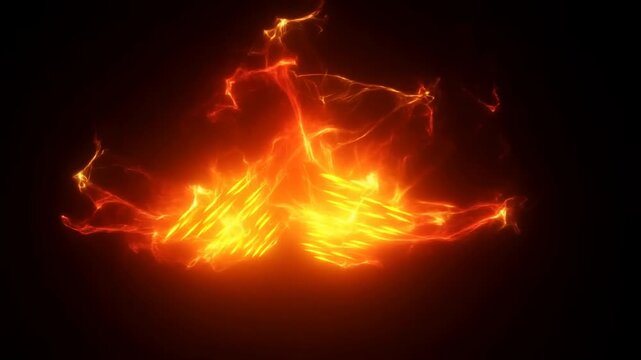 Glowing phoenix with bright outstretched flame wings against a black background