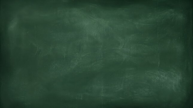 Empty green chalkboard texture background with subtle dust particles, vintage classroom education concept, writing surface for teaching lessons
