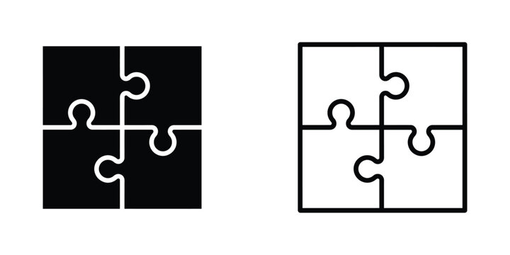 Creative puzzle pieces design with interlocking shapes in contrasting black and white layout