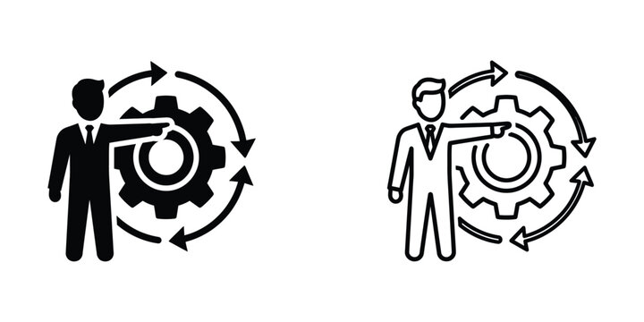 business professionals interacting with interconnected gears symbolizing teamwork process improvement and collaboration
