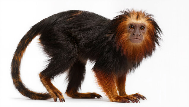 Red-Handed Tamarin Isolated on White Studio Background