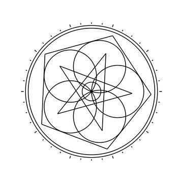 Geometric flower sigil with five circles and a pentagram