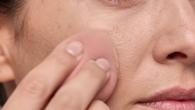 Blending Liquid Foundation With a Damp Makeup Sponge.