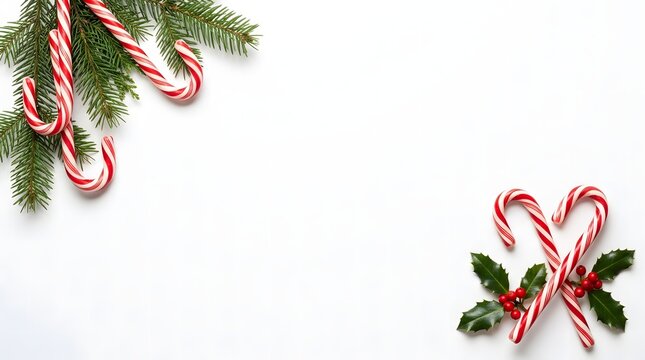 Festive christmas scene featuring traditional red and white striped candy canes