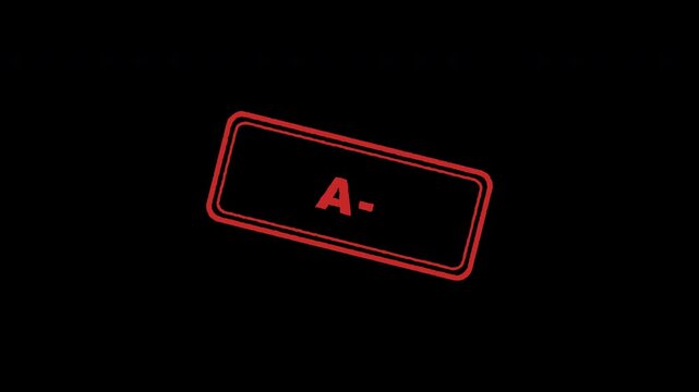 Academic test score red grade A minus rubber stamp on transparent background