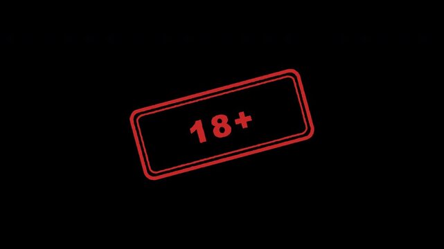 Animated red 18 plus age restriction stamp overlay on transparent background