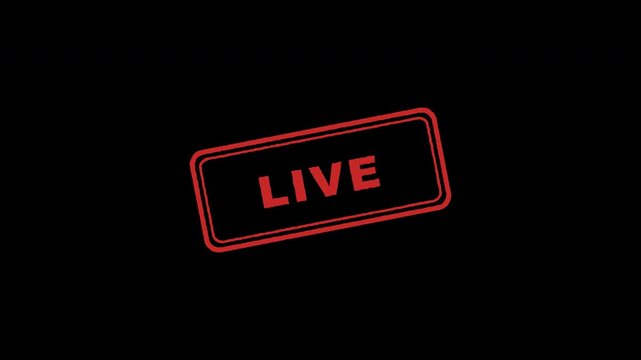 Animated red live streaming stamp badges moving across transparent background