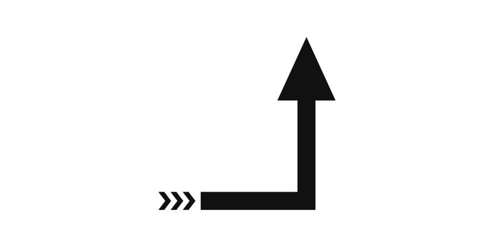 Black directional arrow turning right and pointing up icon isolated on white background