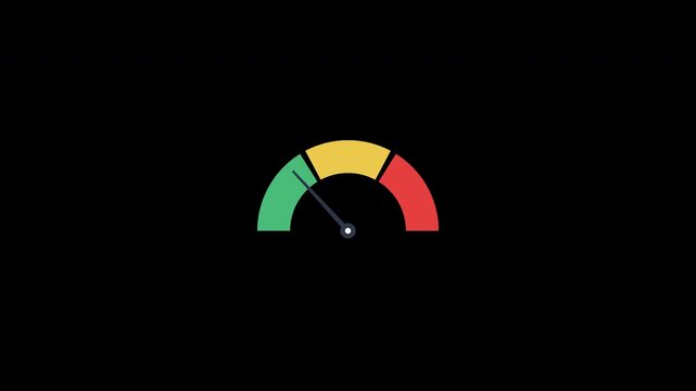 Animated colorful speedometer risk and credit rating gauges with alpha channel