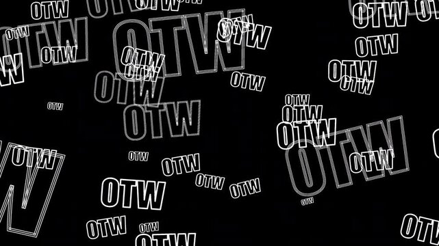 Animated OTW on the way acronym letters floating on transparent alpha channel