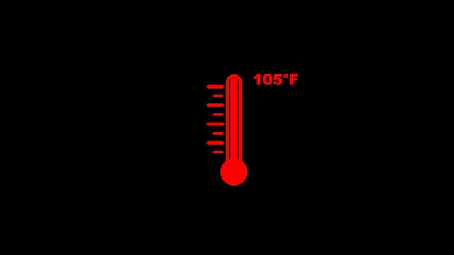 Animated Red thermometer icons showing rising temperature on transparent background