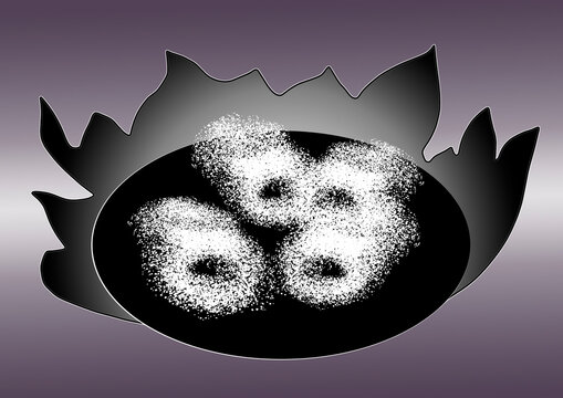 Fluffy rolled cakes baked on the black and white fire