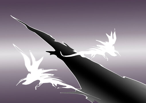 White fantasy animals going out from the black fracture