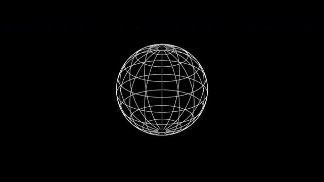 Four rotating wireframe digital globes spinning on a transparent alpha channel