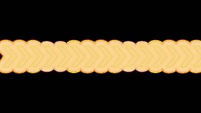 Glowing golden neon arrow lines moving horizontally on transparent background