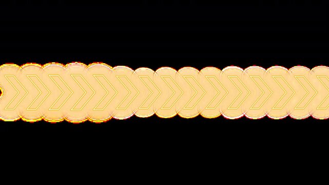 Glowing golden neon chevron arrows moving forward on transparent background
