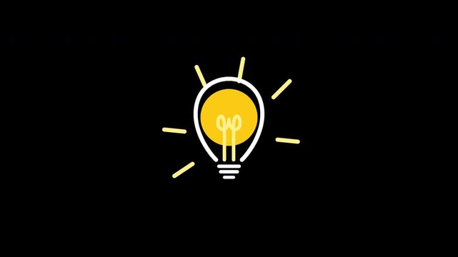 Glowing light bulb idea symbol shining with rays on transparent background