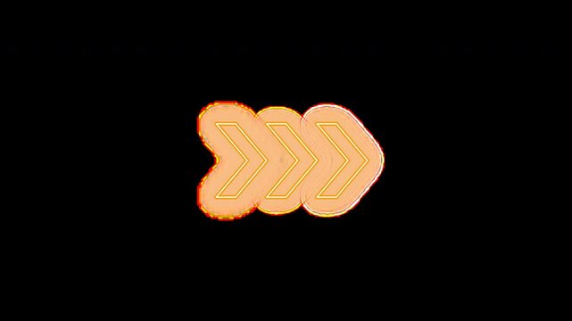 Glowing orange neon chevron arrows pointing right on transparent background