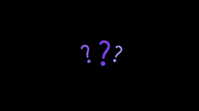Glowing purple question mark symbols floating on a transparent background