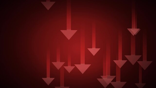 Glowing red arrows falling down symbolizing stock market crash and economic loss