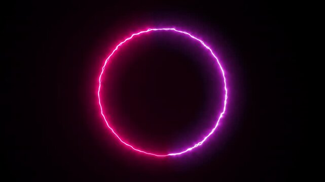 electric neon light trail circle endless circular pattern glowing circle on transparent background with two tone neon color, 4K video
