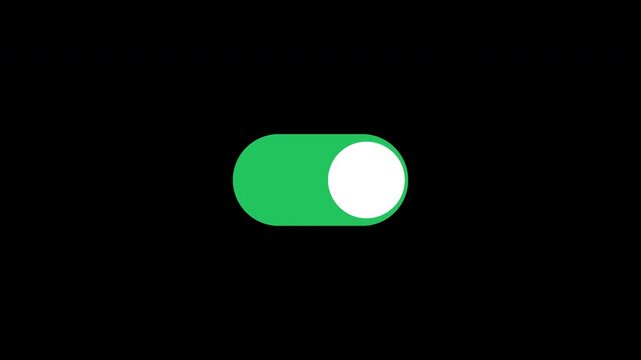 Animated toggle switch buttons turning on and off on a transparent background
