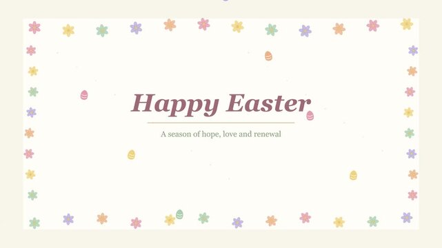 Minimalist Happy Easter Greeting Card Design Featuring Pastel Floral Frame Animation 4k Resolution Style