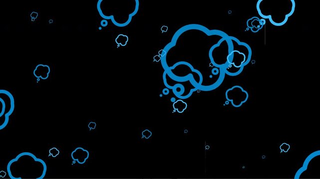 Blue comic thought bubble outlines floating on a transparent alpha background