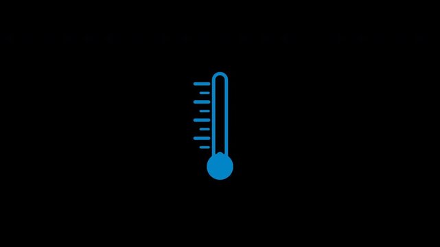 Blue thermometer icon showing falling temperature on transparent background