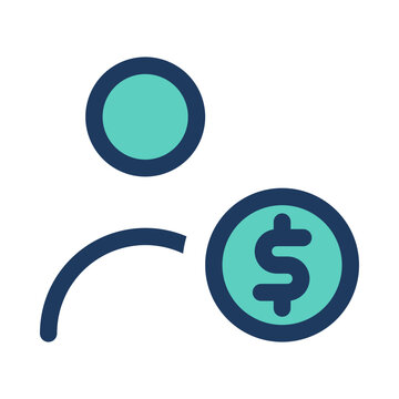 Payroll icon, person with a dollar coin, flat vector